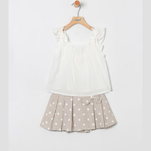 Conjunto Niña Falda Topos Palermo - Tostado