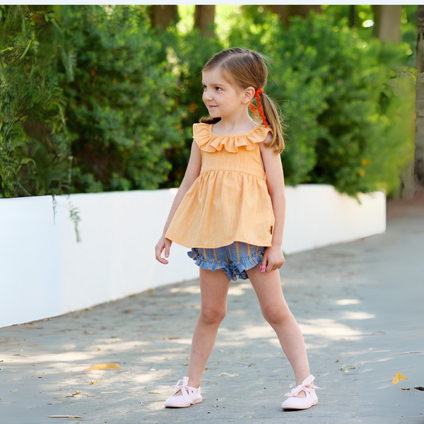 Conjunto Niña Rayas Short - Naranja