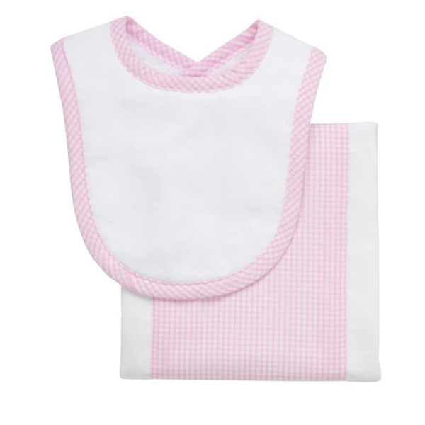 Set de Babero & Sacagas - Cuadros Rosado