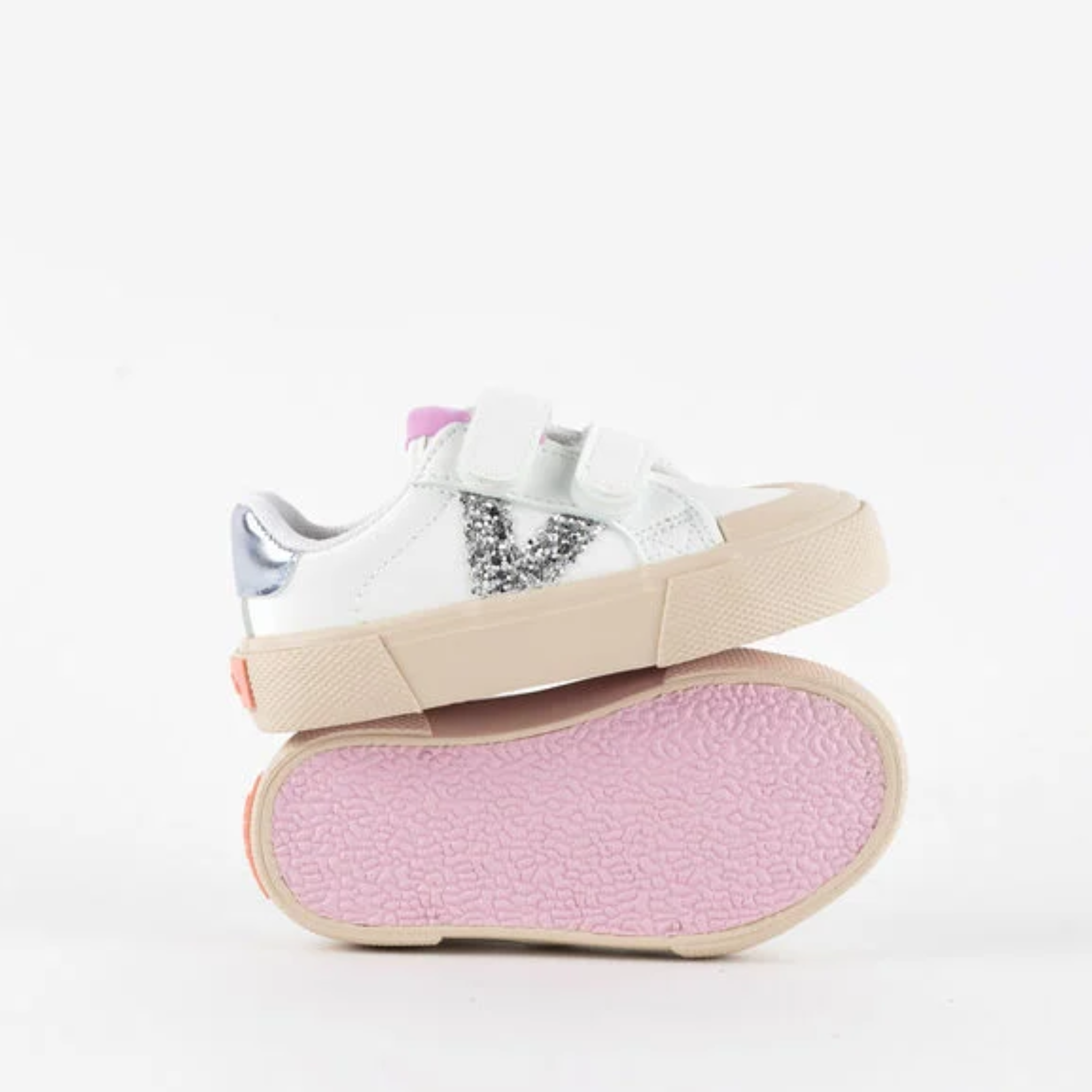 Zapatillas Doble Velcro Tribu Glitter - Plata