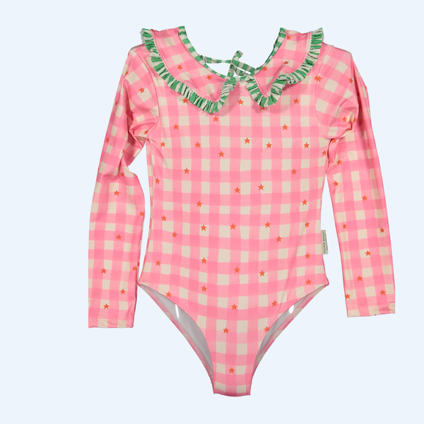 Vestido de Baño Manga Larga - Estrellas Gingham