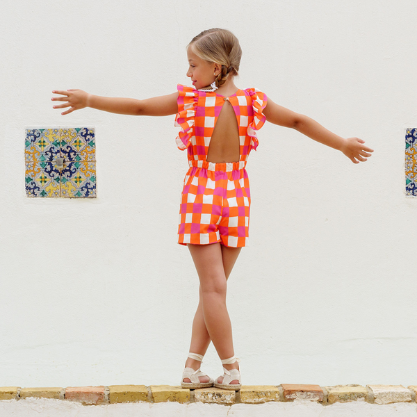 Mono Corto Cuadros Bicolor - Naranja Rosa