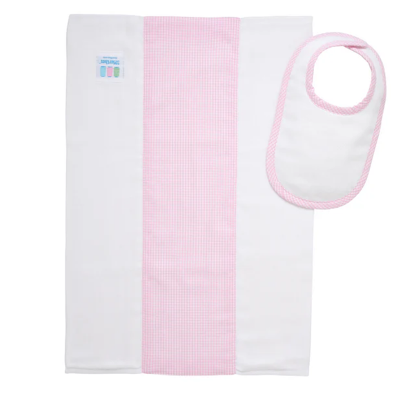 Set de Babero & Sacagas - Cuadros Rosado