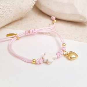 Brazalete - Cruz y Corazón Cuerda Rosado