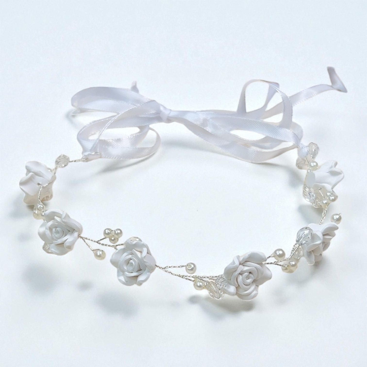Diadema - Flores Blancas Perlas
