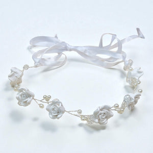 Diadema - Flores Blancas Perlas
