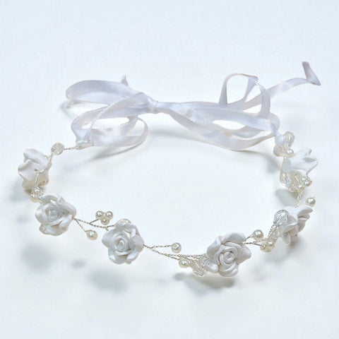 Diadema - Flores Blancas Perlas