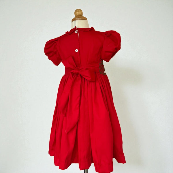 Vestido Smock Flores Niña - Rojo