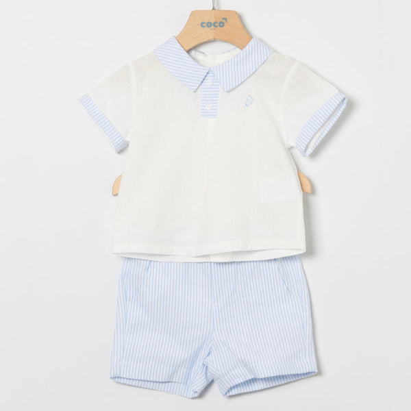Conjunto Niño Rayas Nimes - Celeste
