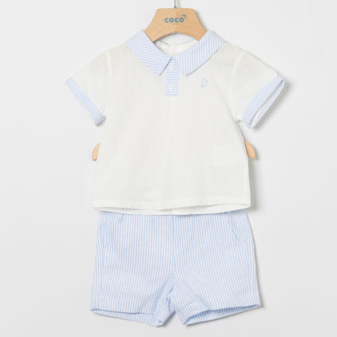 Conjunto Niño Rayas Nimes - Celeste