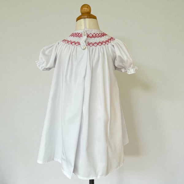 Vestido Cuello Smock Flores - Blanco