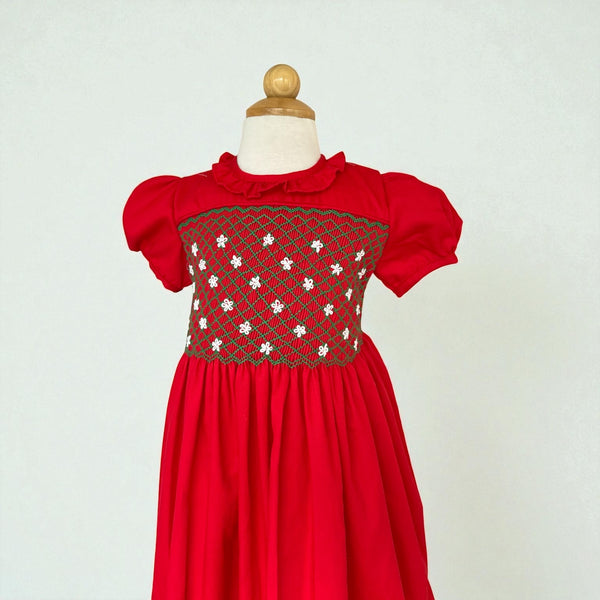 Vestido Smock Flores Niña - Rojo