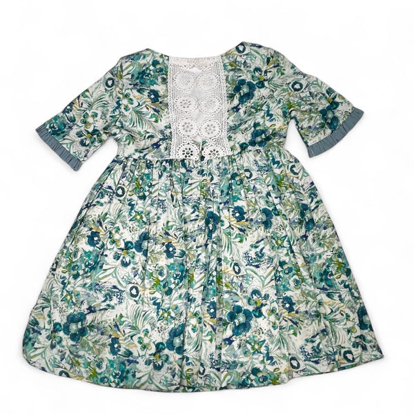 Vestido Niña Grande Flores - Verde Sin Fajón