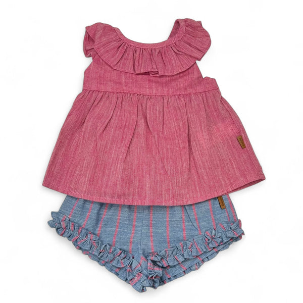 Conjunto Niña Rayas Short - Fresa