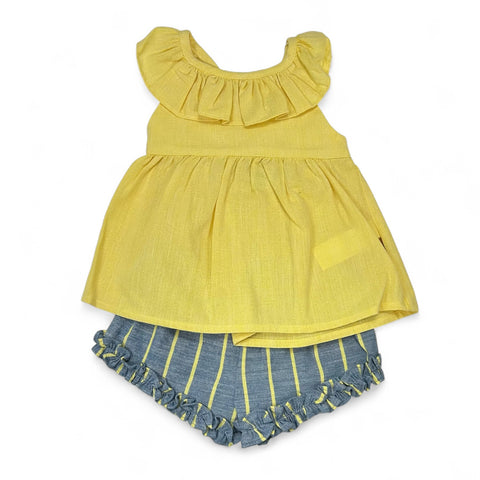 Conjunto Niña Rayas Short - Amarillo
