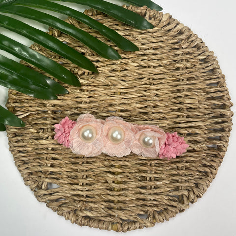 Vincha Flores y Perlas Rosada
