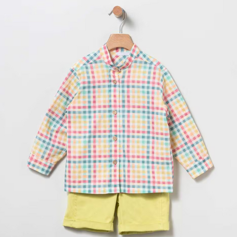 Conjunto Bermuda Camisa Cuadros Multicolor