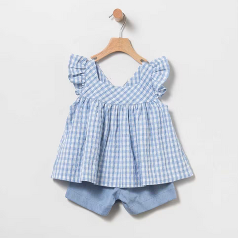 Conjunto Blusa Cuadros Azul