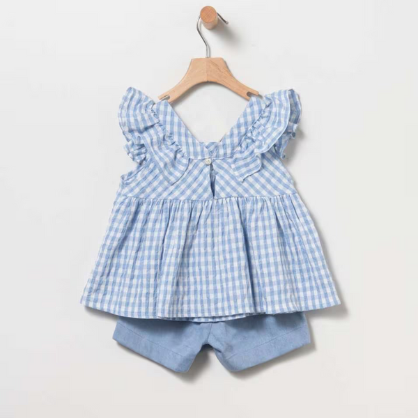 Conjunto Blusa Cuadros Azul