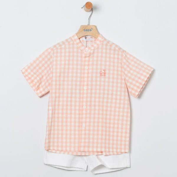 Conjunto Niño Camisa Cuadros Niza - Salmón