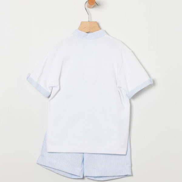 Conjunto Niño Polo Rayas Nimes - Celeste