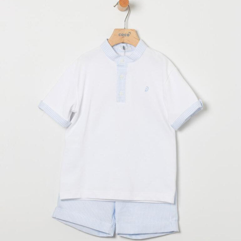 Conjunto Niño Polo Rayas Nimes - Celeste