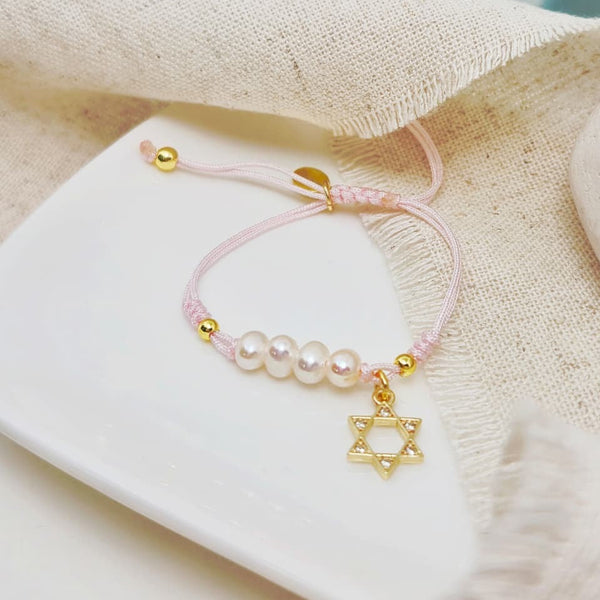 Brazalete - Cordón Perlas & Maguen Rosado