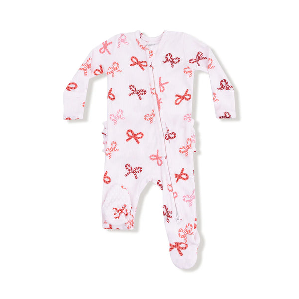 Pijama Footie Navidad Lazos Candy Cane