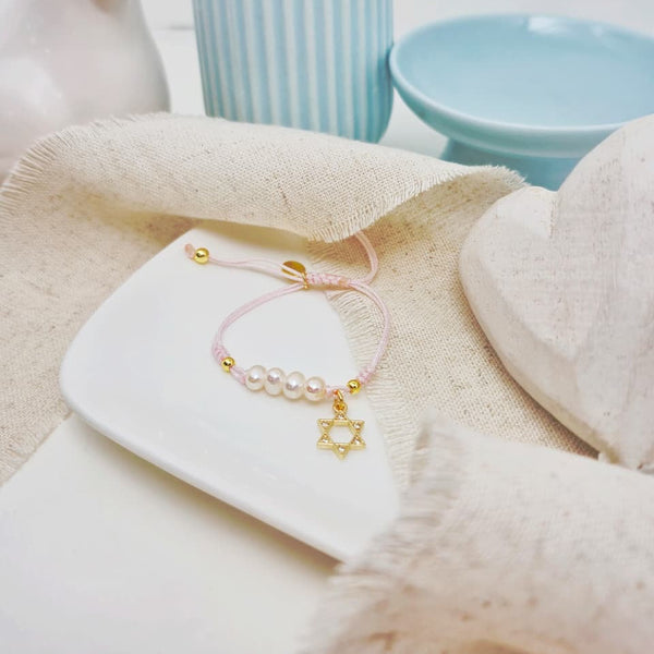 Brazalete - Cordón Perlas & Maguen Rosado