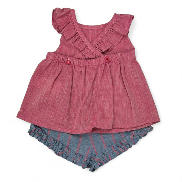 Conjunto Niña Rayas Short - Fresa