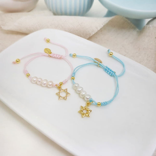 Brazalete - Cordón Perlas & Maguen Celeste