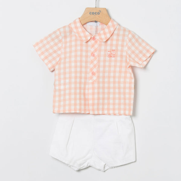 Conjunto Niño Cuadros Niza - Salmón