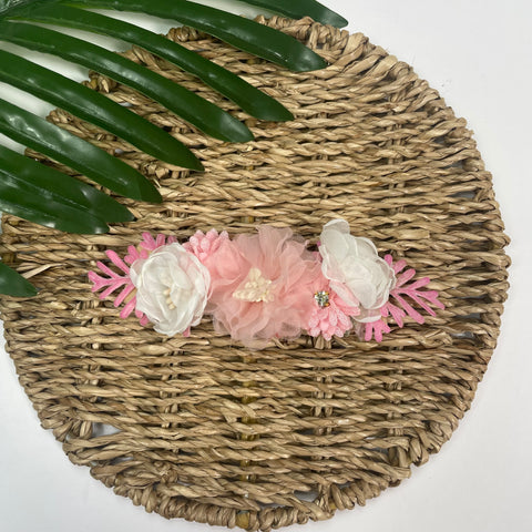 Vincha Flores Rosa y Blanca