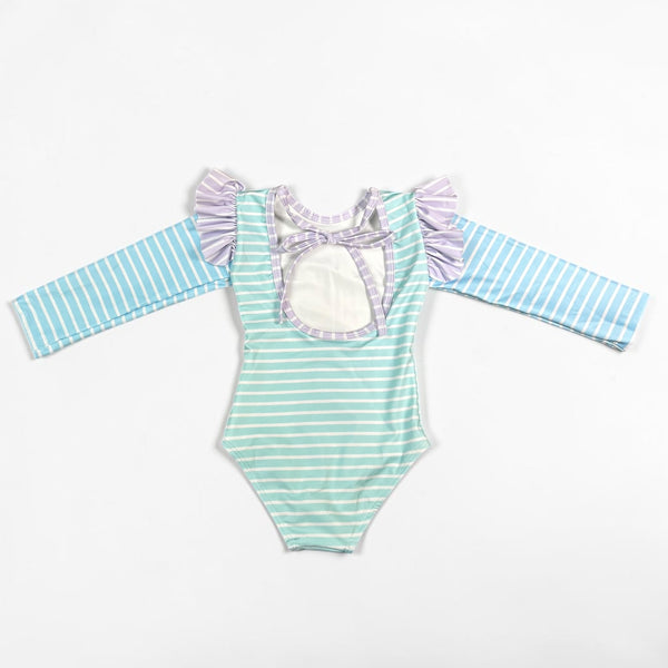 Vestido de Baño Manga Larga - Rayas Pastel