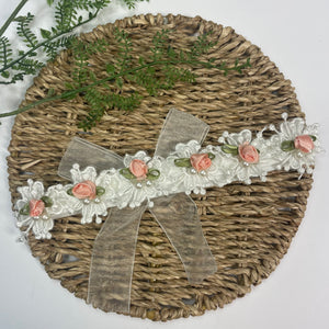 Vincha Blanco Mini Flores Rosa Palo