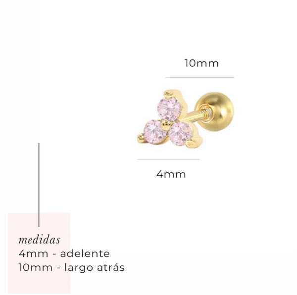 Aretes - Mini Trio Stud Pink Cierre Dorado