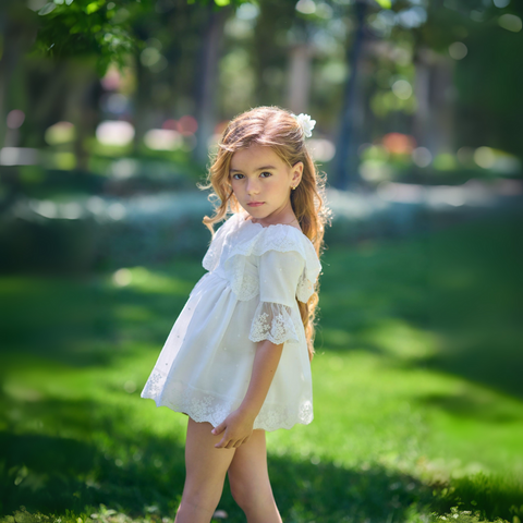 Vestido Niña Etamine Cuadrille - Blanco