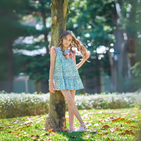 Vestido Niña Grande Flores Turquesa