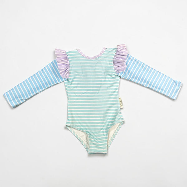 Vestido de Baño Manga Larga - Rayas Pastel