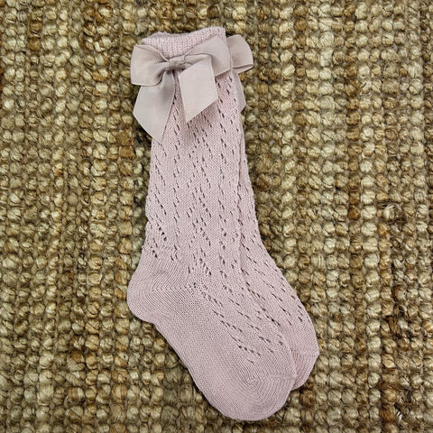Calcetín Largo Lazo Calado - Rosa Vieja