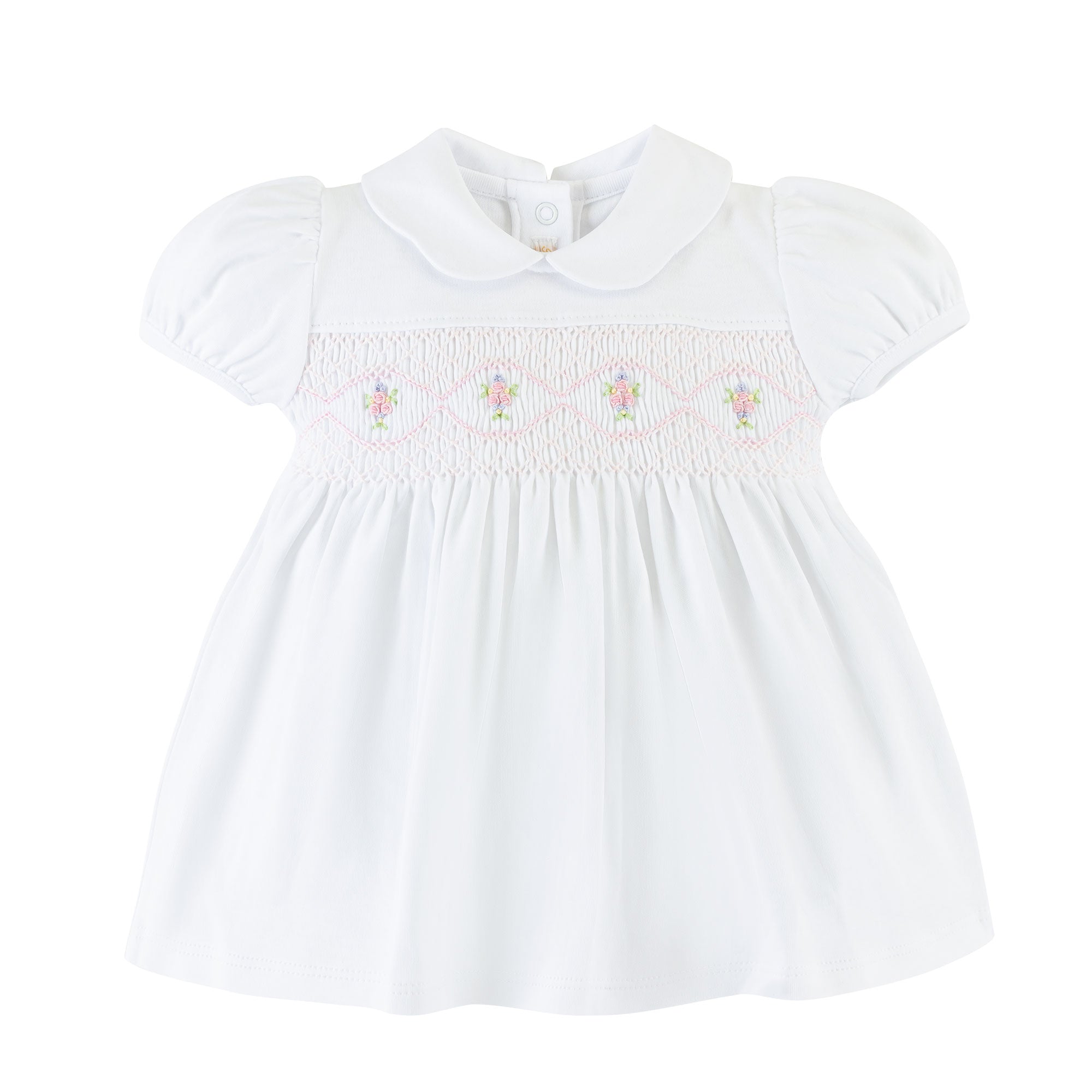 Vestido Fruncido Cuello Redondo - Blanco