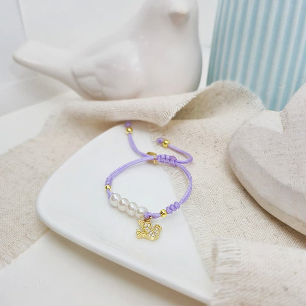Brazalete - Cordón Perlas & Paloma Lila