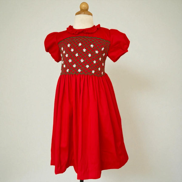 Vestido Smock Flores Niña - Rojo