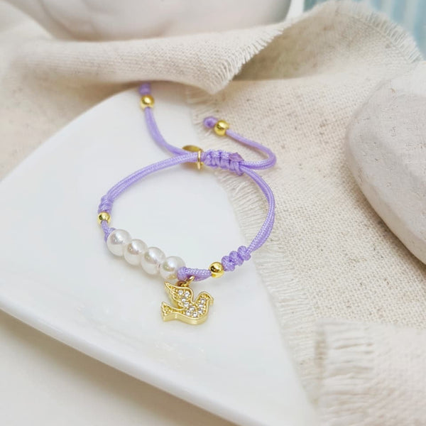 Brazalete - Cordón Perlas & Paloma Lila