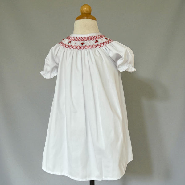 Vestido Cuello Smock Flores - Blanco