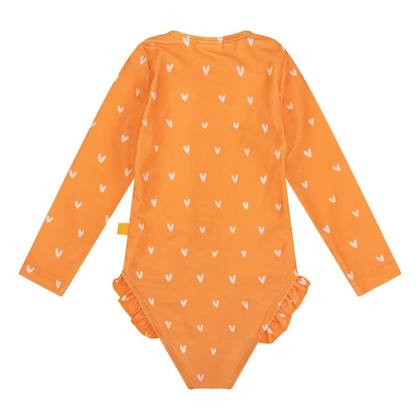 Vestido de Baño Manga Larga - Corazones Naranja