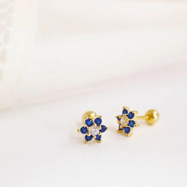 Aretes - Mini Flor Azul