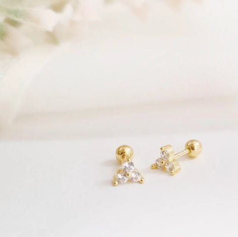 Aretes - Mini Trio Stud Cierre Dorado