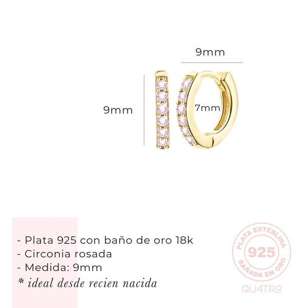 Aretes - Huggies Mini Circonia Rosada