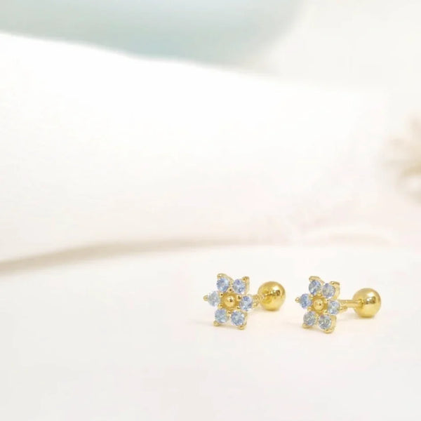 Aretes - Mini Flor Aguamarina